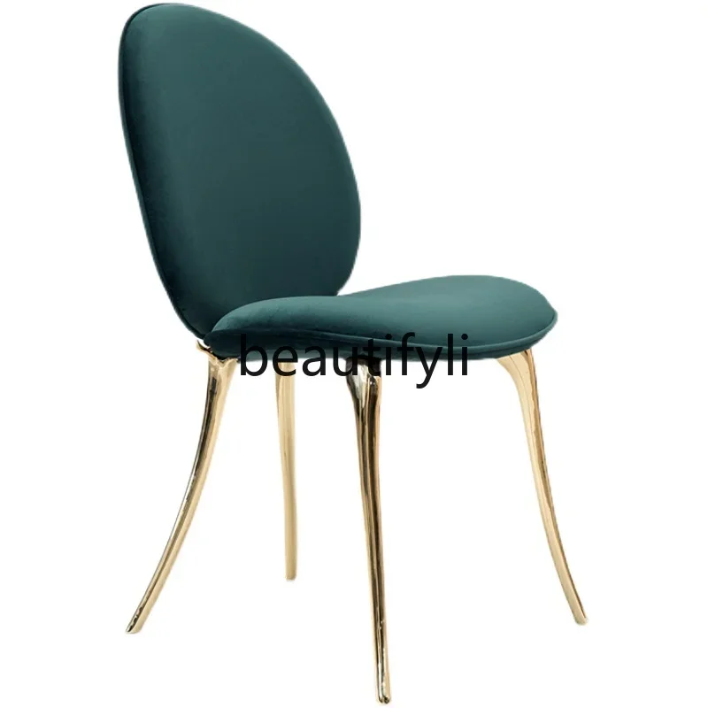 

Italian leisure chair light luxury pure copper dining chair atmosphere armless reception chair high-end makeup