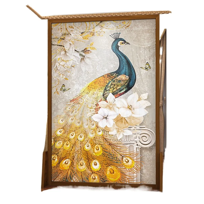 

American European solid wood mobile screen partition living room entrance entrance light luxury bedroom study home screen peacoc