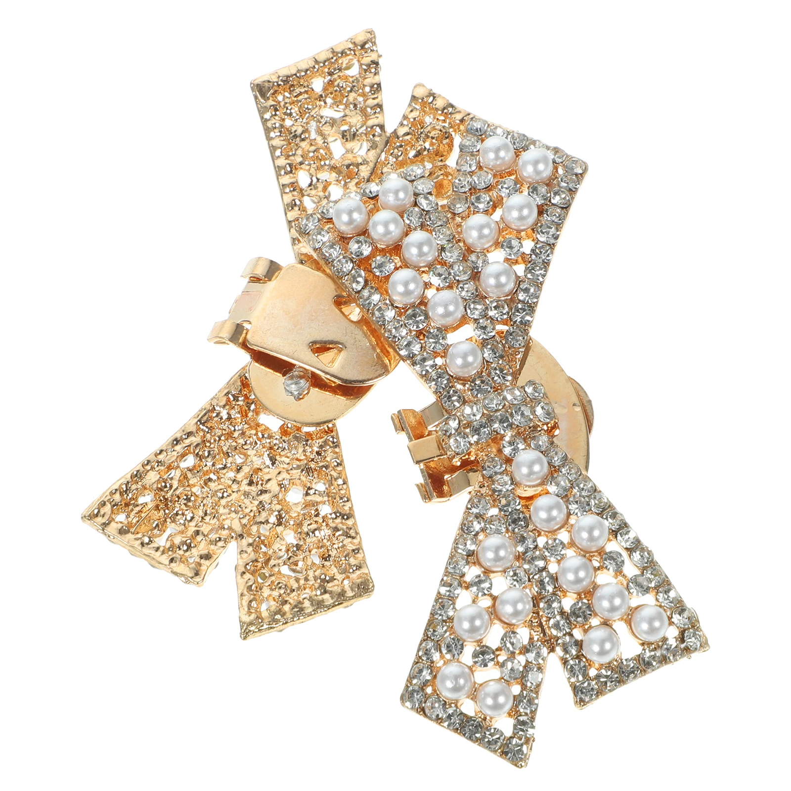 

2pcs Elegant Bow Shoe Clips Bridal Wedding Decorations Golden Imitation Pearl Charms Compact Lightweight Stylish for Pumps