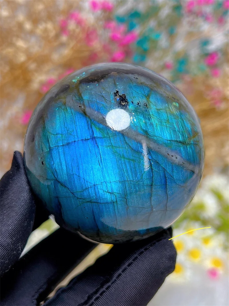 Natura Crystal Blue Labradorite SPhere With Rain Bow Free Form  Carving Reiki Healing Stone Home Decoration Exquisite Gift