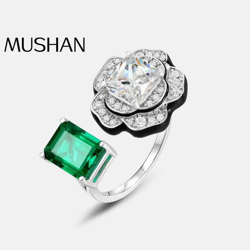 

MUSHAN Luxury Jewelry Geometric-Shaped Emerald Ring Set With Precious Stones In 925 Silver Full Of Colorful Flowers On The Fing