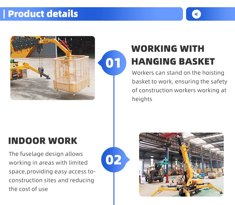 Mini Spider Crane 1.5 Ton All Terrain Lifting Machine Remote Control 6.5m Height Rubber Crawler Honda Gasoline Engine Low Cost