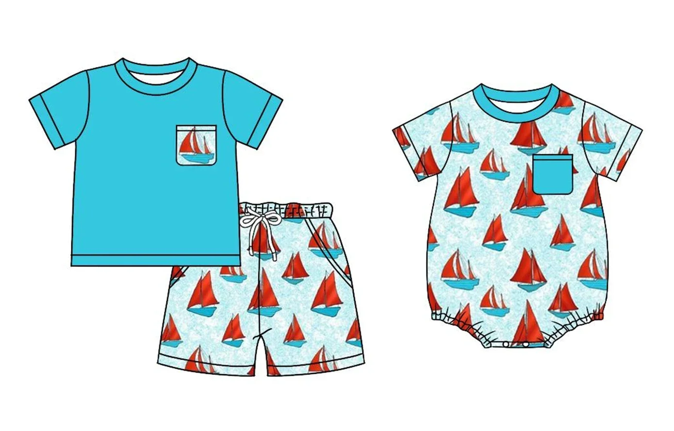 Summer Baby Boys Clothing Toddler baby clothes sailing short sleeve shorts set jumpsuit Wholesale boys boutique clothing outfits