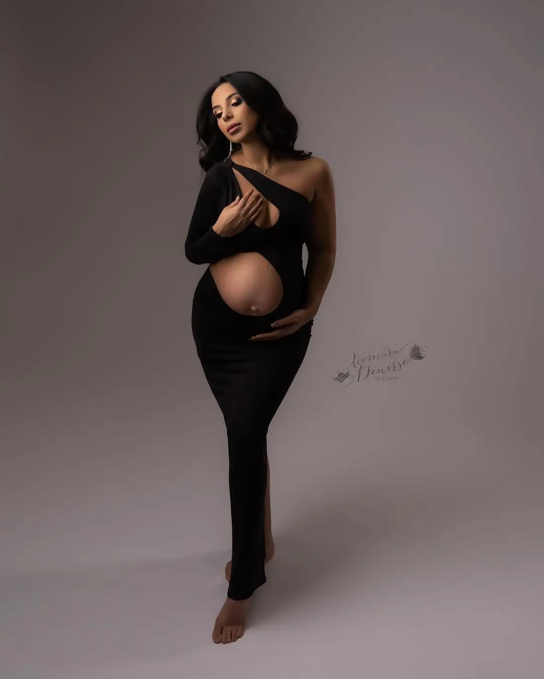 custom custom Special Design Black Stretch Maternity Bodysuit Dress for Photoshoot Open Belly Pregnancy Shooting  #18716