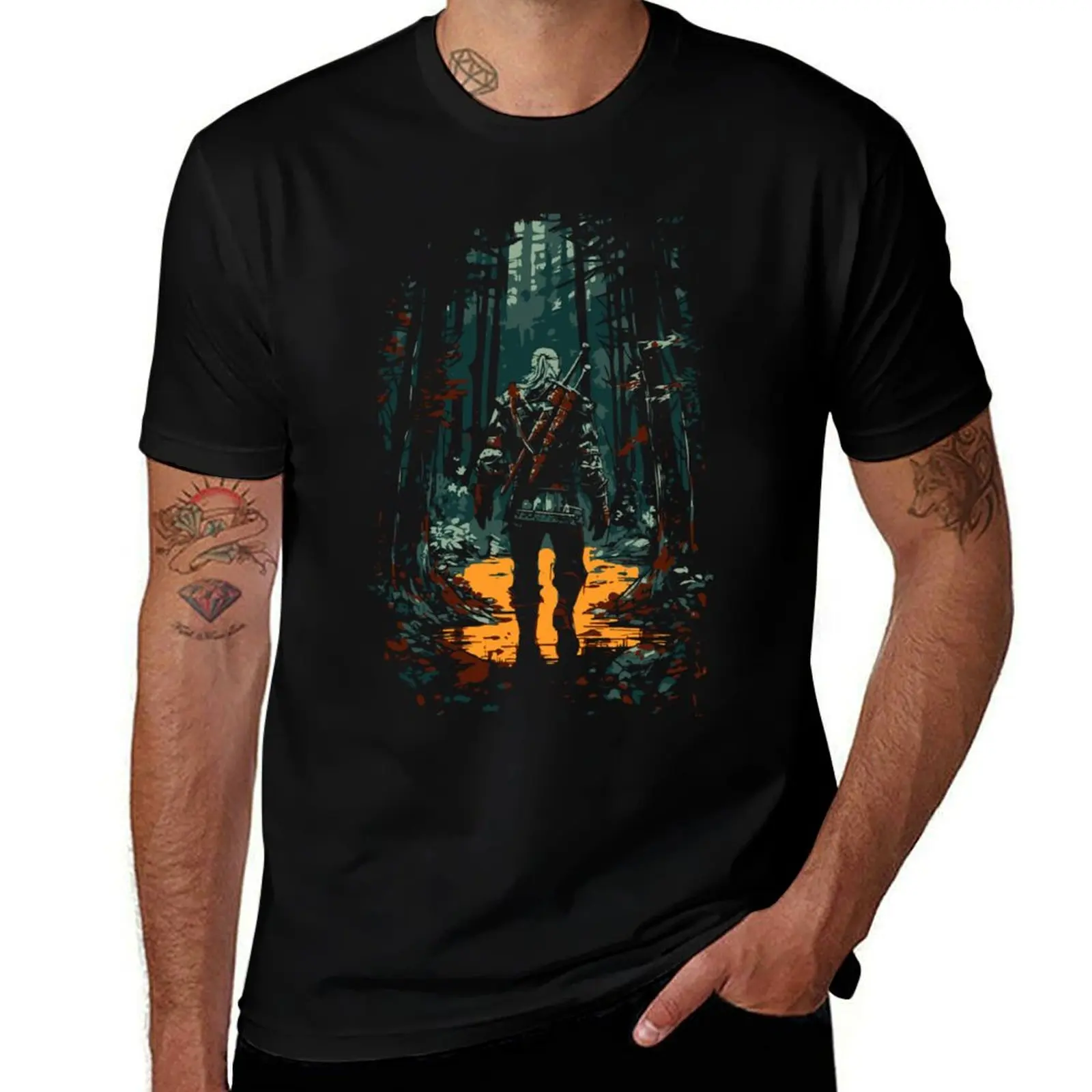 

Geralt vs The Swamp Monster T-Shirt Funny t-shirt anime tshirt funny costumes Men's cotton t-shirt