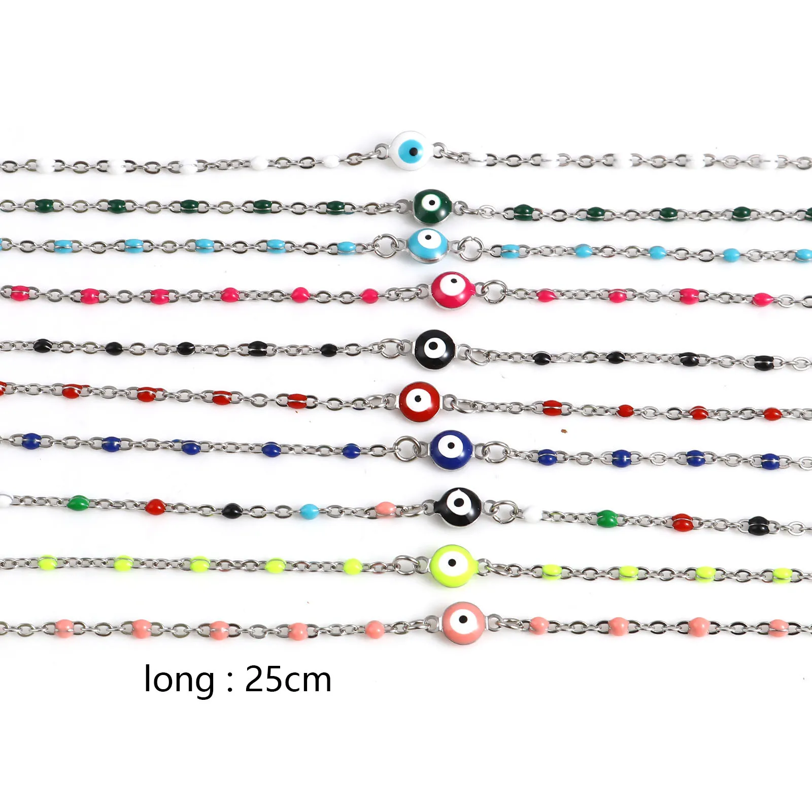 1 PC Silver Color Stainless Steel Religious Anklet Multicolor Enamel Round Evil Eye Fashion Jewelry Anklet 25cm(9 7/8\