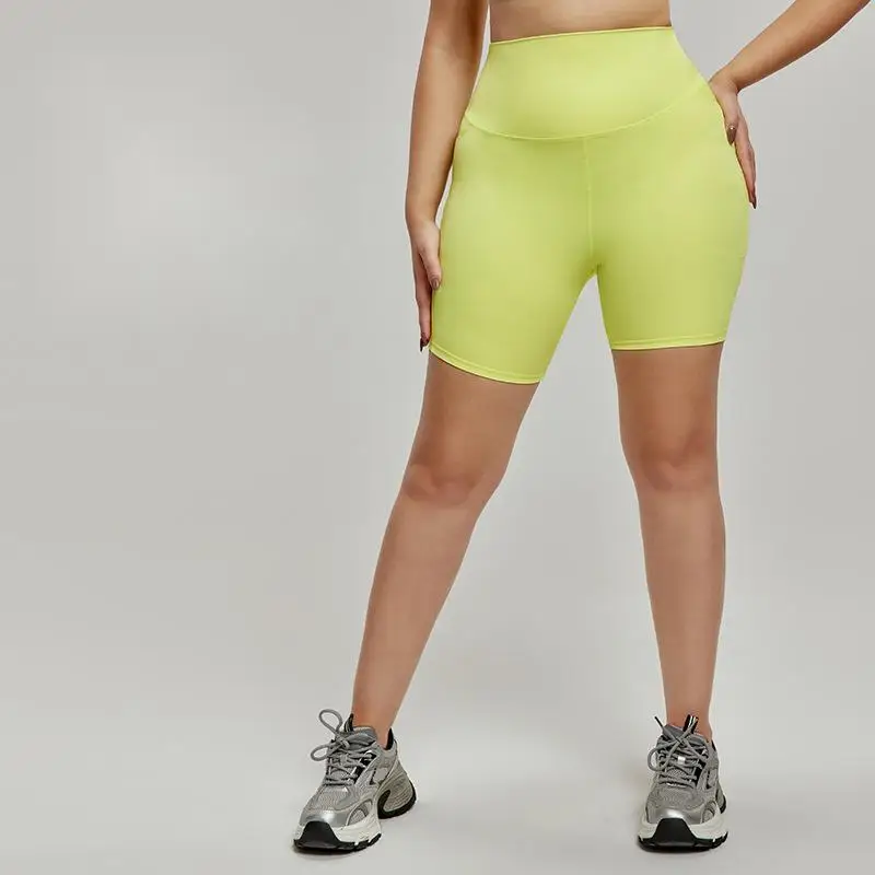 High Waist Women's Yoga Shorts 7A Antibacterial Cycling Pants Euro-American Sizes L XL XXL XXXL in Purple Yellow Green