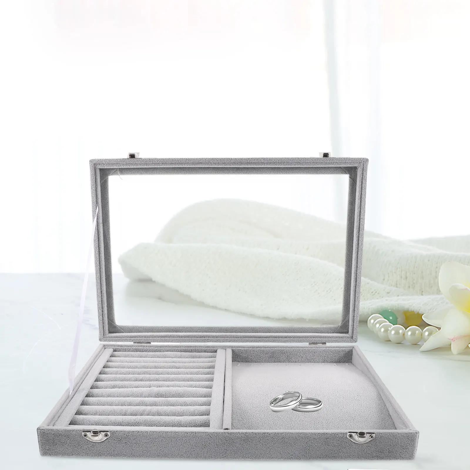 

Clear Lid Rings Storage Case Stackable Jewelry Organizer Tray Compact Jewelry Display Box Display Case Ring Box