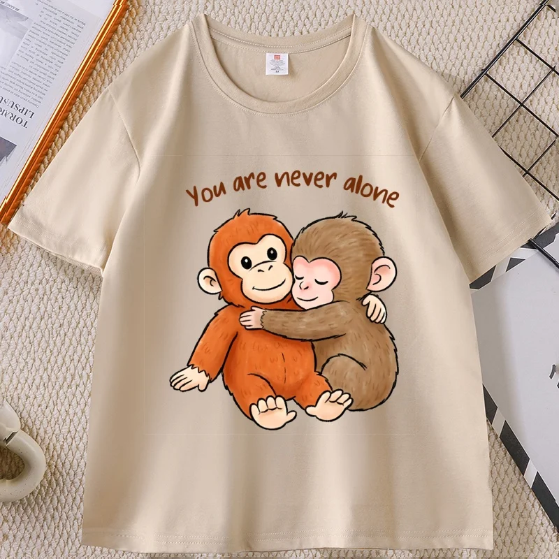 

Viral Punch Monkey T Shirt Cute Baby Monkey with Plush Toy T-Shirt Casual Short Sleeve Animal Lovers Tshirt Cute Graphic Tees