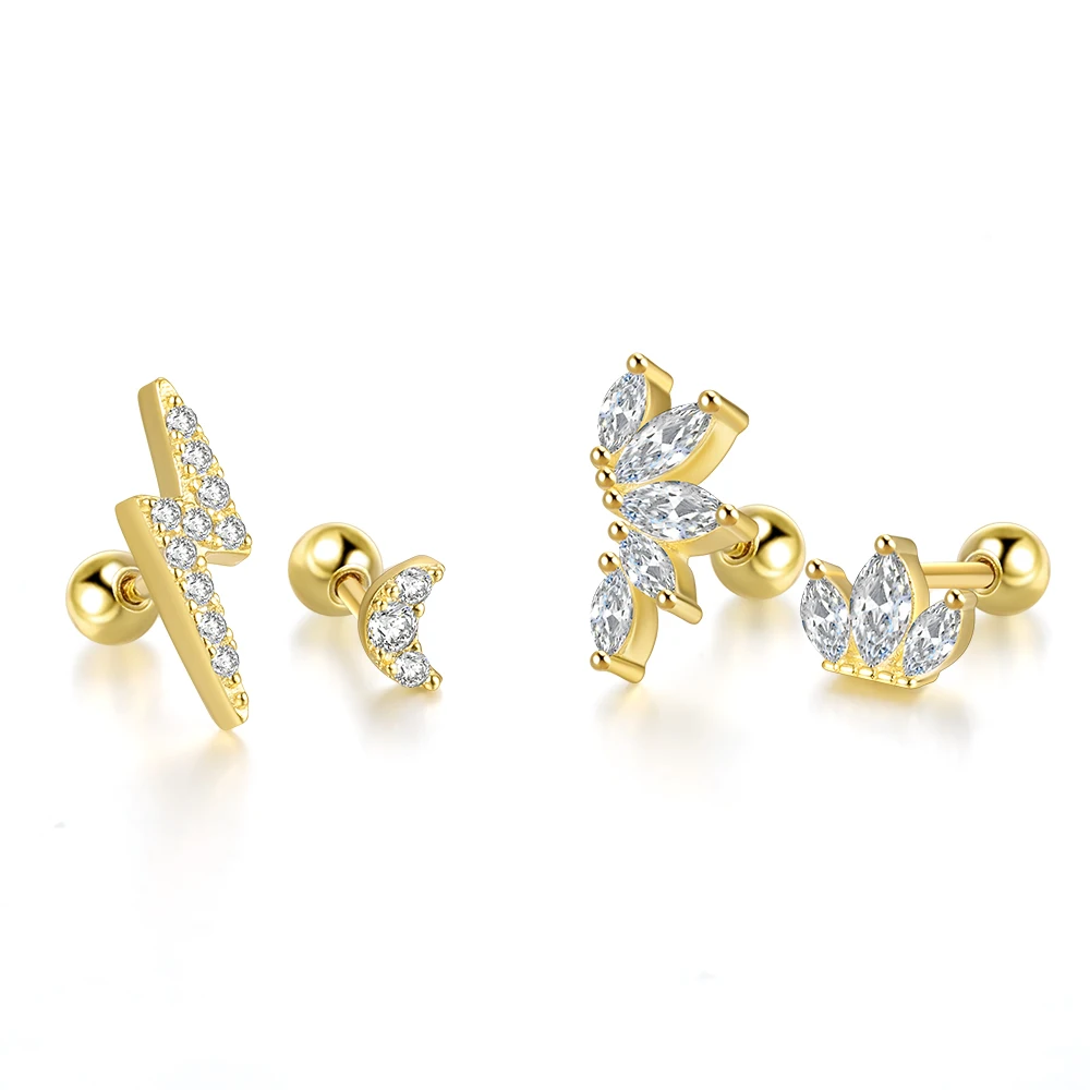 CANNER 1 Paar Ohrstecker aus echtem 925er Sterlingsilber, Kristall-Zirkon-Piercing-Ohrringe für Frauen, Ohrknochen, edler Schmuck