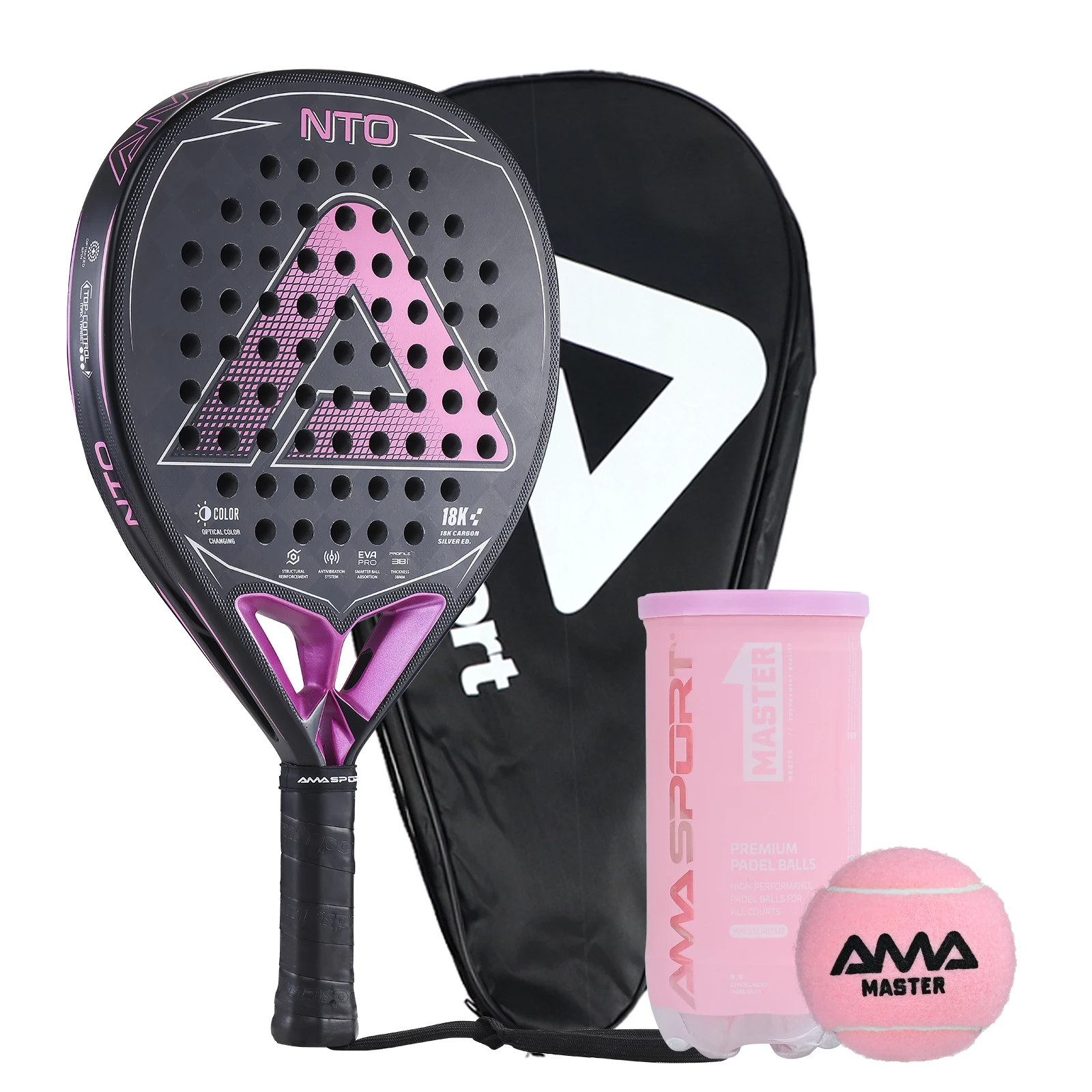 AMASPORT 18K Carbon Padel Racquet with Optical Color Changing Feature And Aggressive Diamond Shape for Expert Adult Tennis Playe