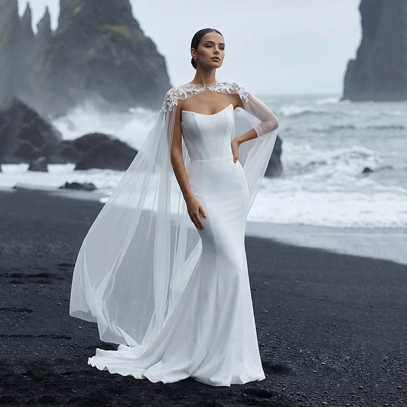Eightree Vintage Mermaid Wedding Dresses Sweetheart Scarf Appliques Evening Wedding Gowns Formal Bridal Prom Dress Customized