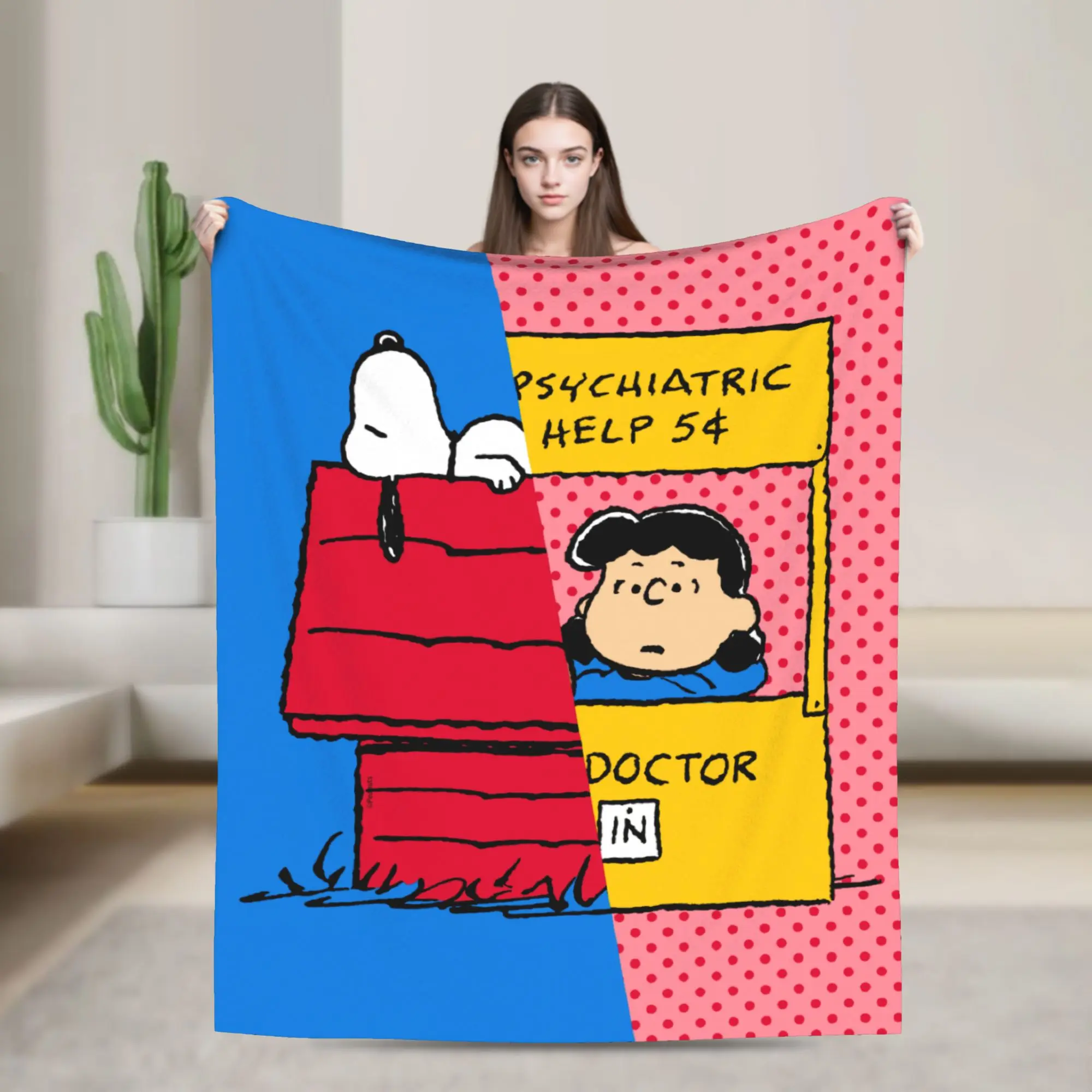 Snoopys & Lucy Half & Half Postcard  Blankets Flannel All Season   Multifunction Warm Throw Blanket for Bedding Travel Bedspread