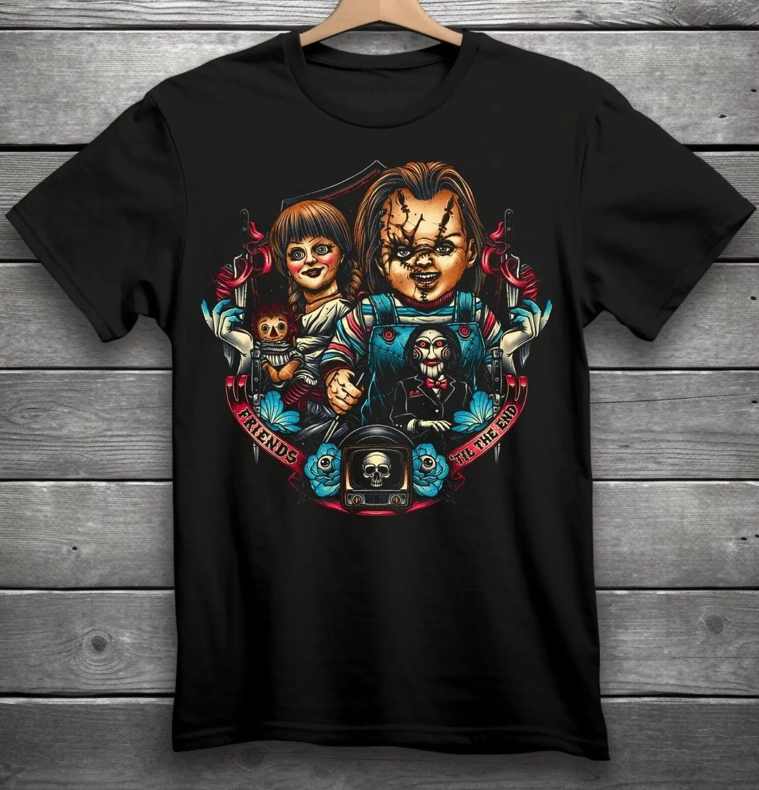 

Friends Till The End T-Shirt Black S-3XL Chucky, Annabelle, Billy the Puppet