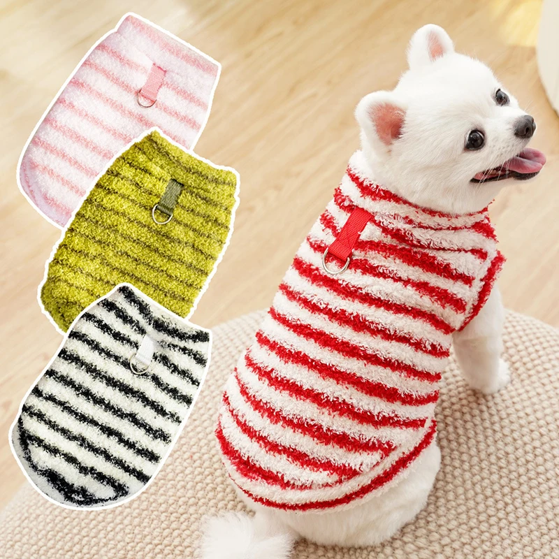 

Осень-зима, мягкая утолщенная теплая одежда для собак, модная удобная флисовая одежда в полоску, новогодняя одежда для домашних животных, костюмы для котят и щенков