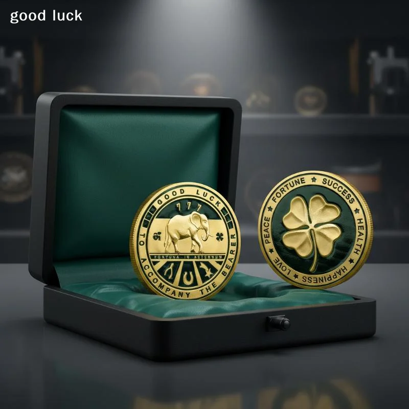 Lucky Four Leaf Clover Painted Coin 4cm Round Metal Souvenir Challenge Commemorative Coin For Home Decor