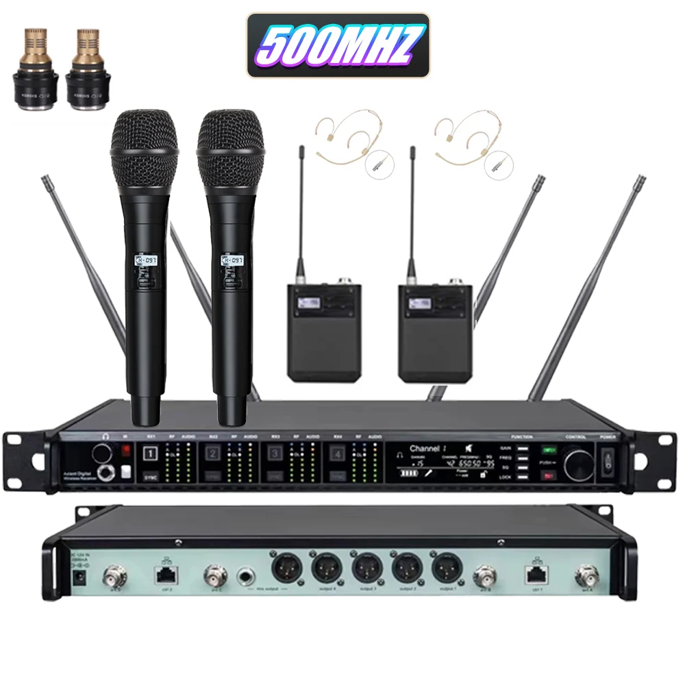 Paulkitson AD4Q KSM9 Professioneel Draadloos Microfoonsysteem 4-Kanaals 500/600/900MHZ Headset Microfoon Lavalier Voor Podium Buiten