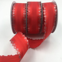 38MM Wired Edge Red Ribbon with Snowflake for Birthday Decoration Chirstmas Gift DIY Wrapping 25yards 1-1/2\