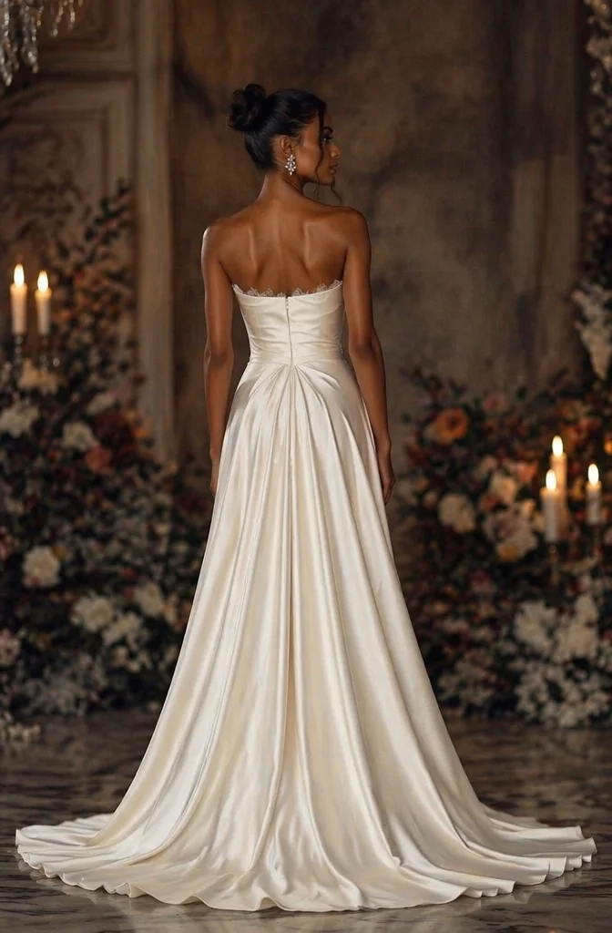 Luxury Satin Lace Mermaid Wedding Dress Strapless Lace Edging Ruffles Flower Lace Interior Dress Wedding Dress Customization