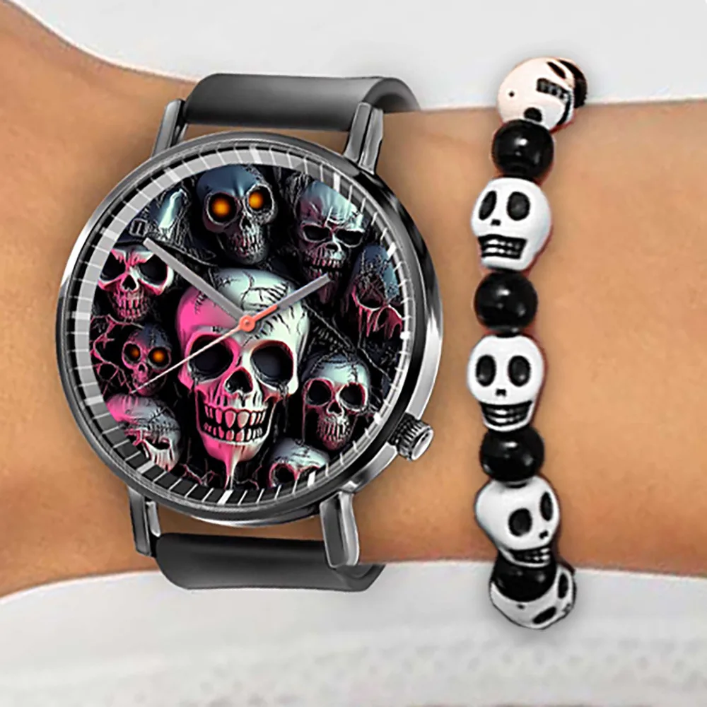 Montre à quartz tête de mort pour homme, montre-bracelet, Halloween, garçon, mode, V168