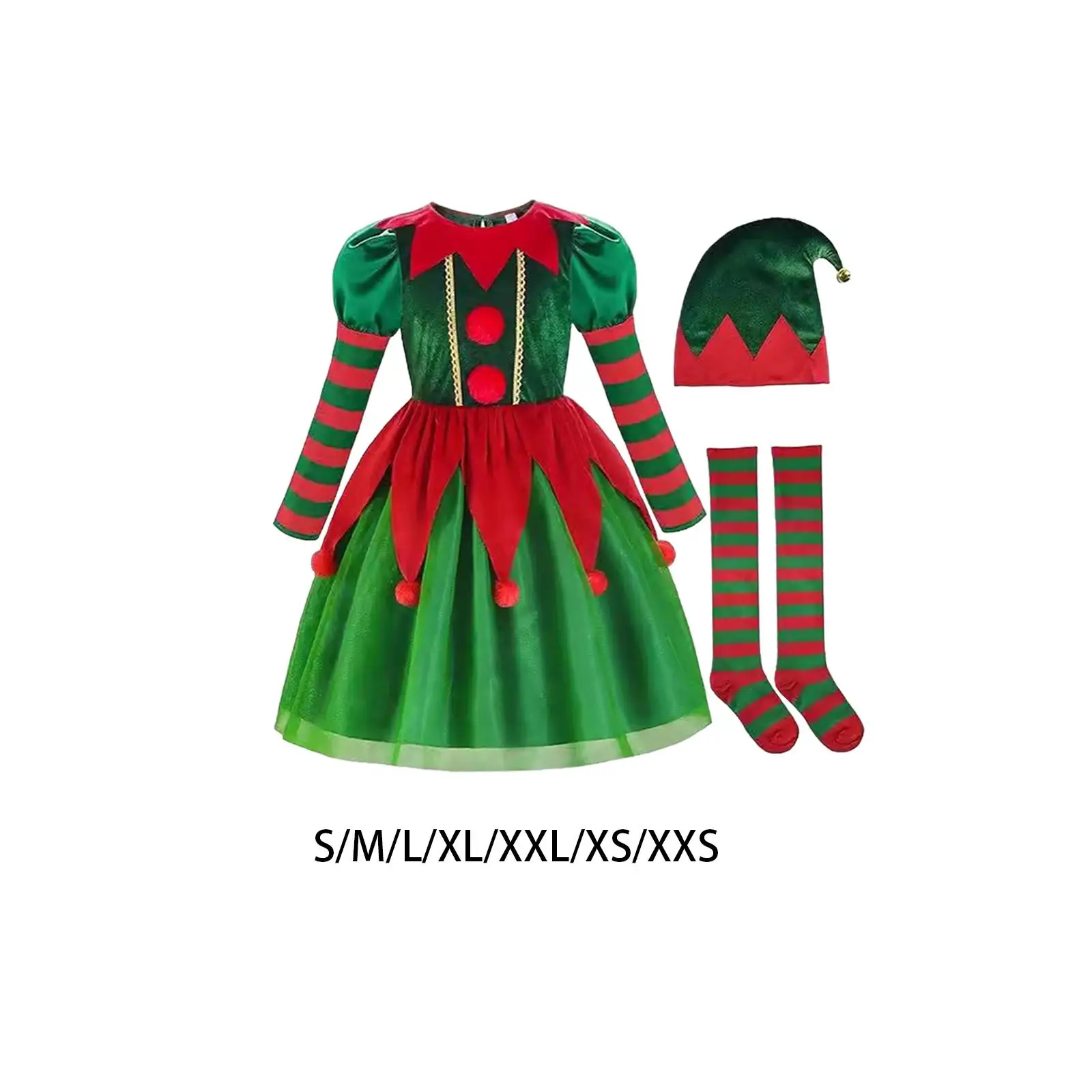 Christmas Elf Costume Cosplay Reusable Cute Lightweight Xmas Stockings for Masquerade Party Birthday Stage Performance Carnival