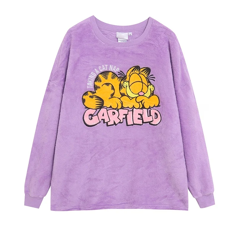 

Heavy Embroidery Cartoon Coral Fleece Long Sleeve round Neck Sweatshirt Loose Fit Cute Plump Women's Fashion Winter Clothing