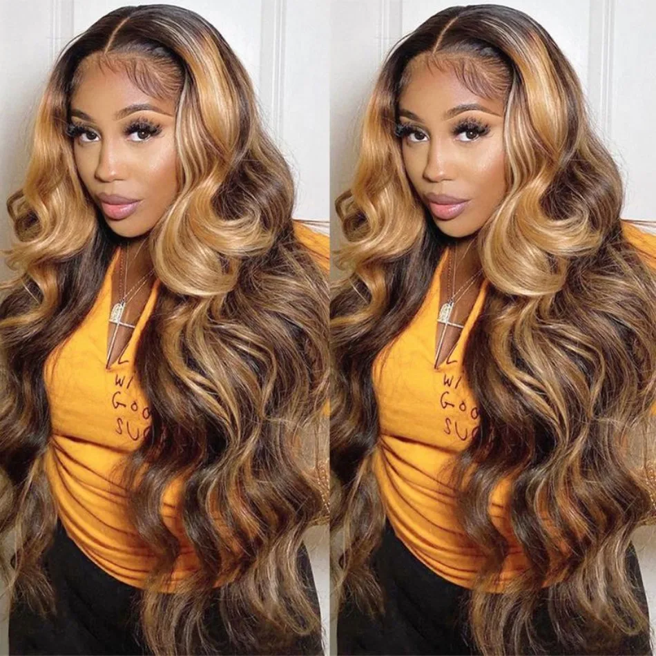 250 Density Highlight Wigs Human Hair 13X6 Hd Lace Frontal Wigs Body Wave Lace Front Wigs Brazilian Hair For Black Women 30 Inch