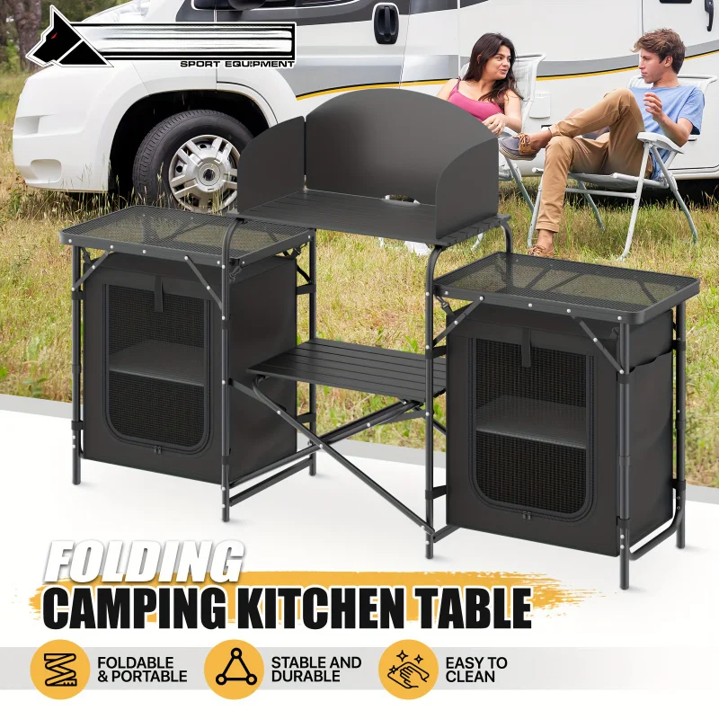 21/1000 Real-Time Translation Translation Aluminum Alloy Folding Camping Kitchen Table, Rectangular Multifunctional Outdoor Coo