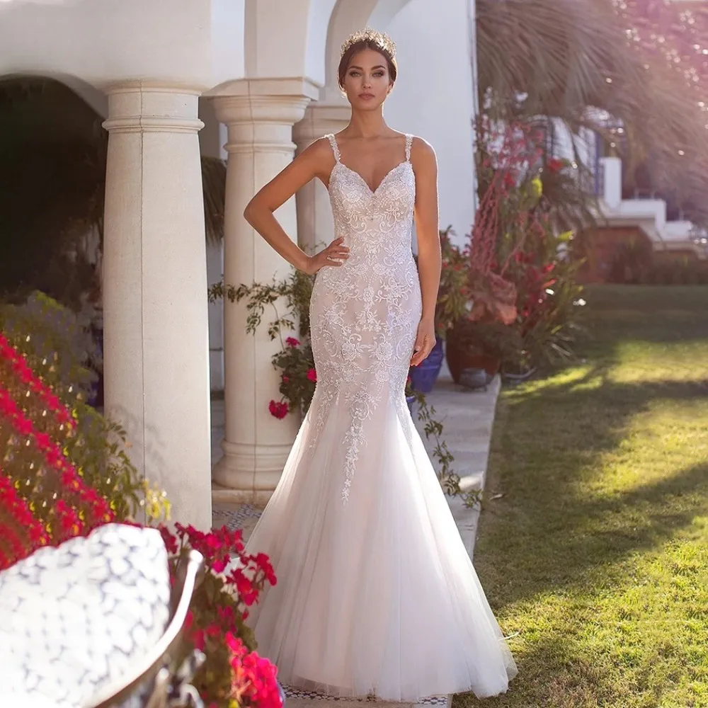 Customized Luxury Suspender Decal Mermaid Wedding Dresses 2026 New Sweetheart Neck Lace Chiffon Bridal Gown Suitable for Gardens