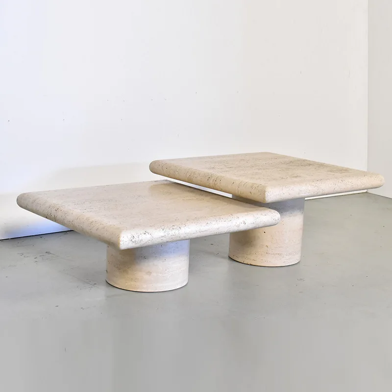 Marble travertine edge few medieval wabi-sabi wind high and low square living room side table