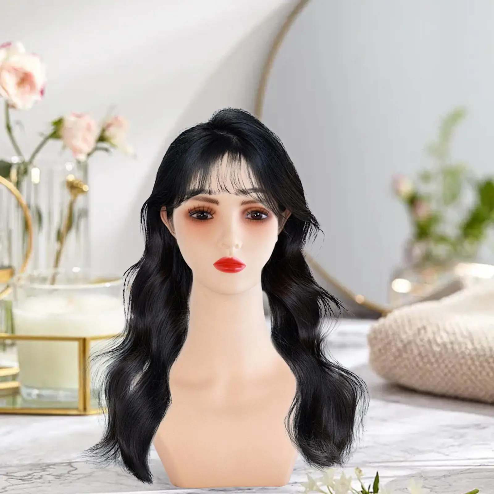 Realistic Female Mannequin Head,with Makeup,Multipurpose,Professional Manikin PVC Head Wig Display Stand for Jewelry Display