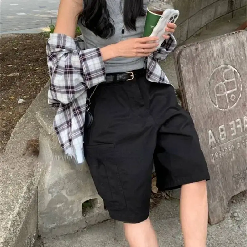 BabYoung American Retro Street Wide Leg Y2k Straight Loose Five-Point Pants Summer High Waist Jeans Shorts For Women