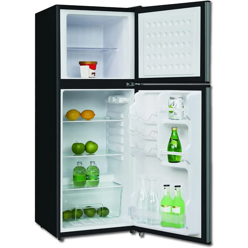 Compact Fridge with Freezer-Dual Adjustable Thermostat-Reversible Door-Removable Glass Shelves-Ideal for Bedroom/Dorm/Apartment