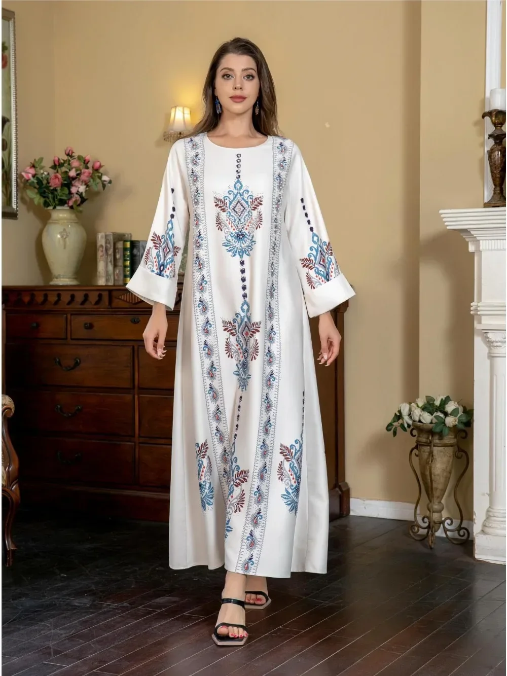 Ramadan marocain caftan Eid musulman Abaya pour les femmes robes de soirée perles Jalabiya dubaï Abayas Islam imprimer robes arabe longue Robe