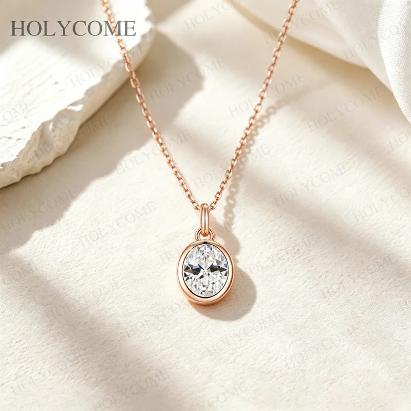 3 Karat Ovaler Moissanit-Anhänger Halskette für Damen, 925 Sterling Silber Solitär-Choker, Jubiläum, Verlobung, Party – Detail 9