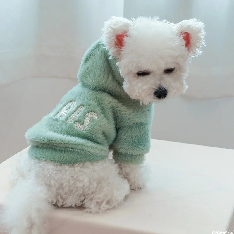 1PC Pet Clothes Spring and Autumn Velvet Green Paris Alphabet Hat Coat Suitable for Small and Medium sized Dogs