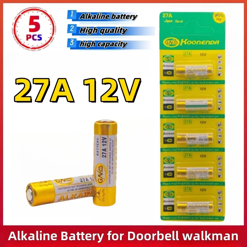 

5PCS 27A 12V Alkaline Battery for Doorbell walkman Car Alarm Remote Control A27 27A G27A MN27 MS27 GP27 V27GA ALK27A dry battery