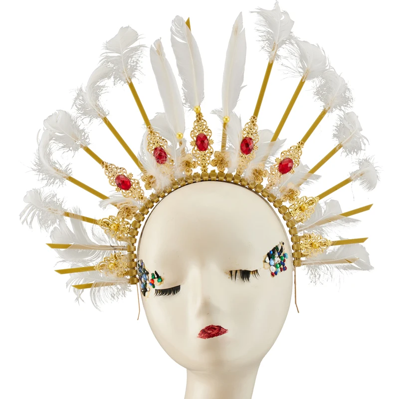 Virgin Mary Halo Crown Goddness Hairband Lolita Angel Tiara Gothic Feather Crystals Headband Crowns Hallweeen Headwear