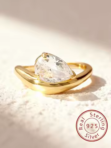 925 Sterling Silver Fashionable Simple Waterdrop Zircon Ring For Women Engagement Wedding High Quality Luxury Fine Jewelry