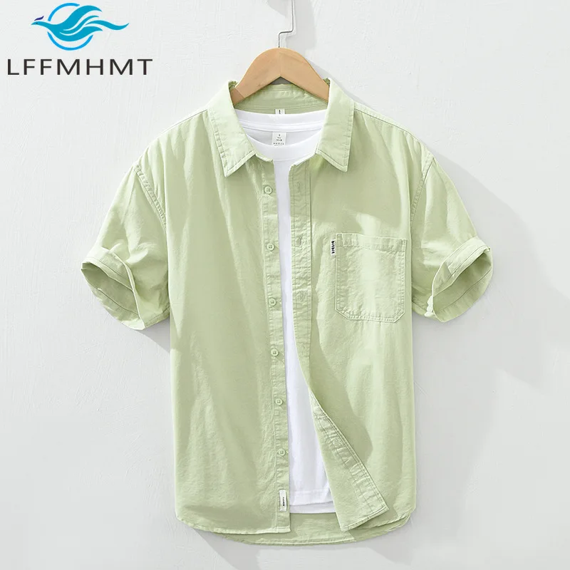 

2508 Мужская однотонная рубашка с коротким рукавом, 100% хлопок, хорошее качество, мягкая, удобная, повседневная блузка для отдыха, повседневные топы для мужчин