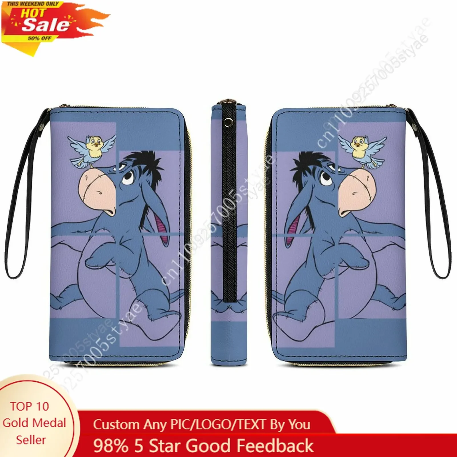 

Eeyore Leather Wallet Disney Licensed Customizable Personalized Design Your Pattern Portable Purse Double-sided Printing