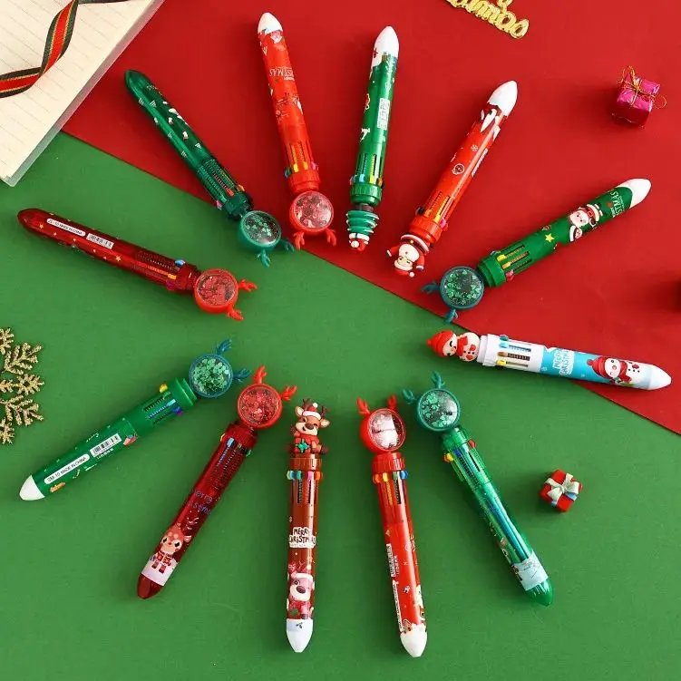 

12Pcs/Lot Kawaii Christmas 10 Colors Ballpoint Pen Cartoon Reindeer Snowmen Santa Kids Stationery School Office Supplies Gifts