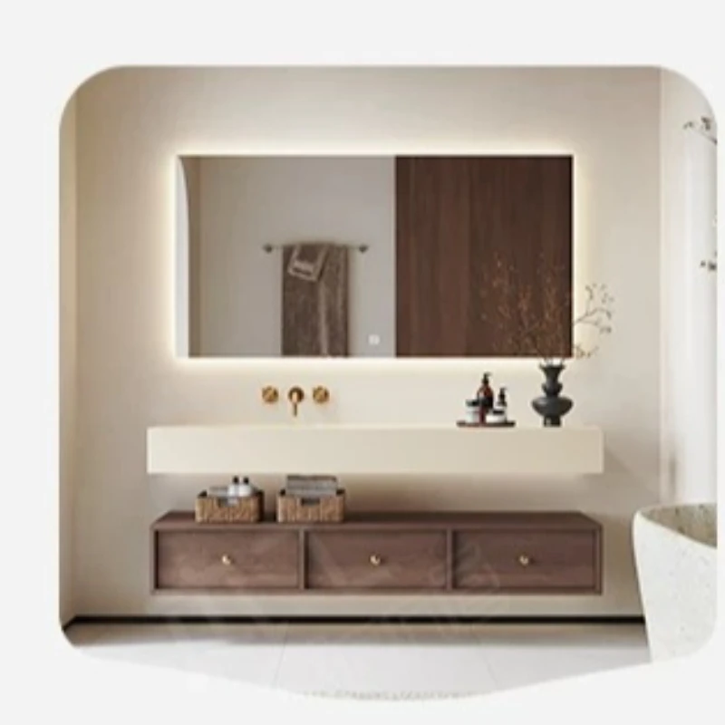 Medieval Style Rock Slab Hot Bending Seamless Integrated Basin Bathroom Cabinet Combination Toilet Washbasin Washstand