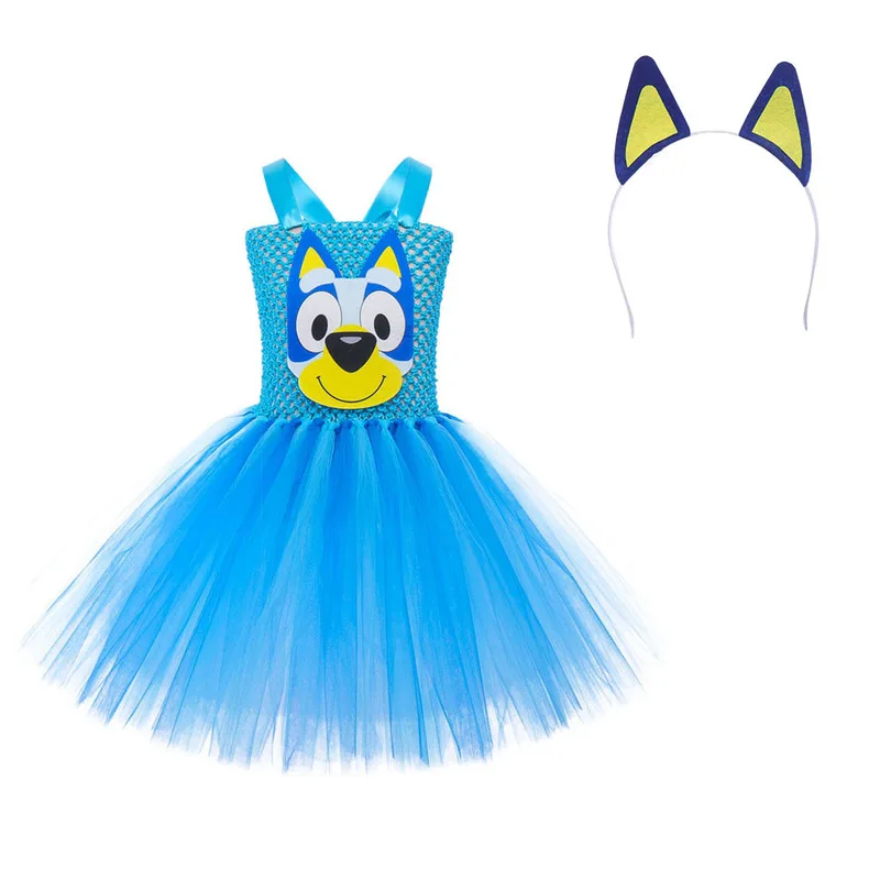 2024 New Bluey Dress Halloween Children\'S Animal Costume Bluey Bingo Same Style Puppy Cosplay Costume Mesh Tutu Skirt Gifts