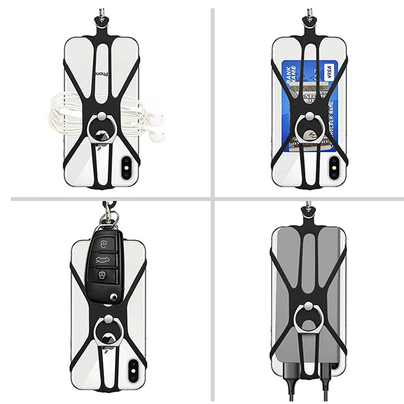 Tracolla in silicone anti-smarrimento Cordini regolabili Supporto per anello girevole Staffa di supporto Corda universale per appendere il telefono cellulare