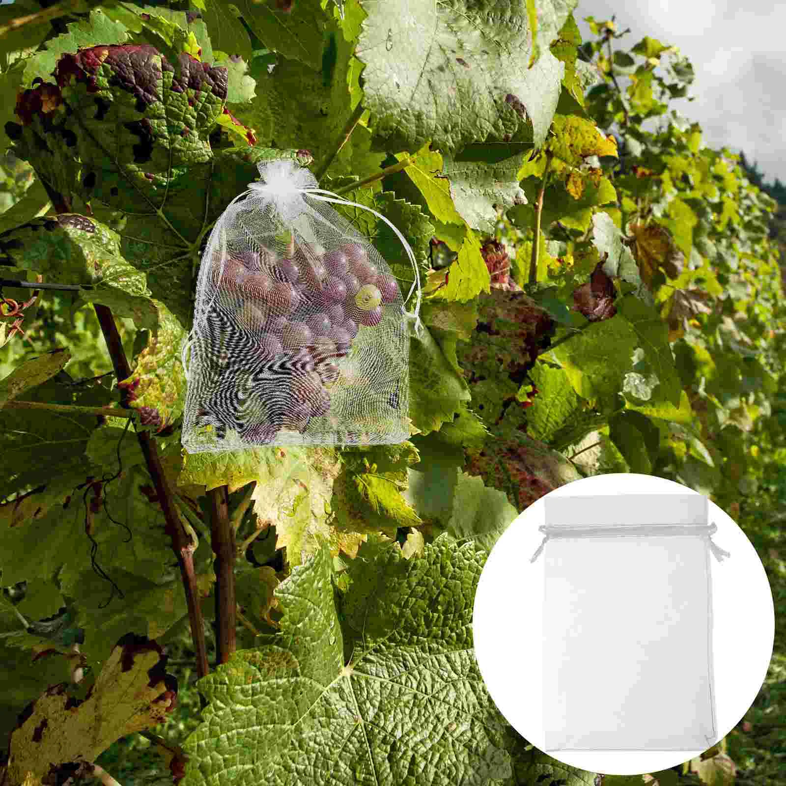 Fruit Protection Mesh Bag Strawberry Plants Mesh Produce Bags Grape Breeding Bag White Organza