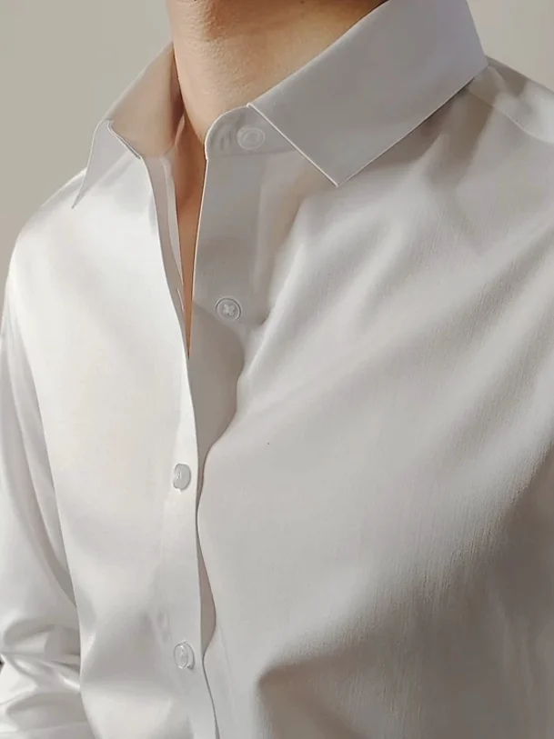 

Мужская рубашка из шелковистого шифона премиум-класса: охлаждающая, не требующая глажки, свободного кроя, для повседневной носки и работы, в западном стиле.