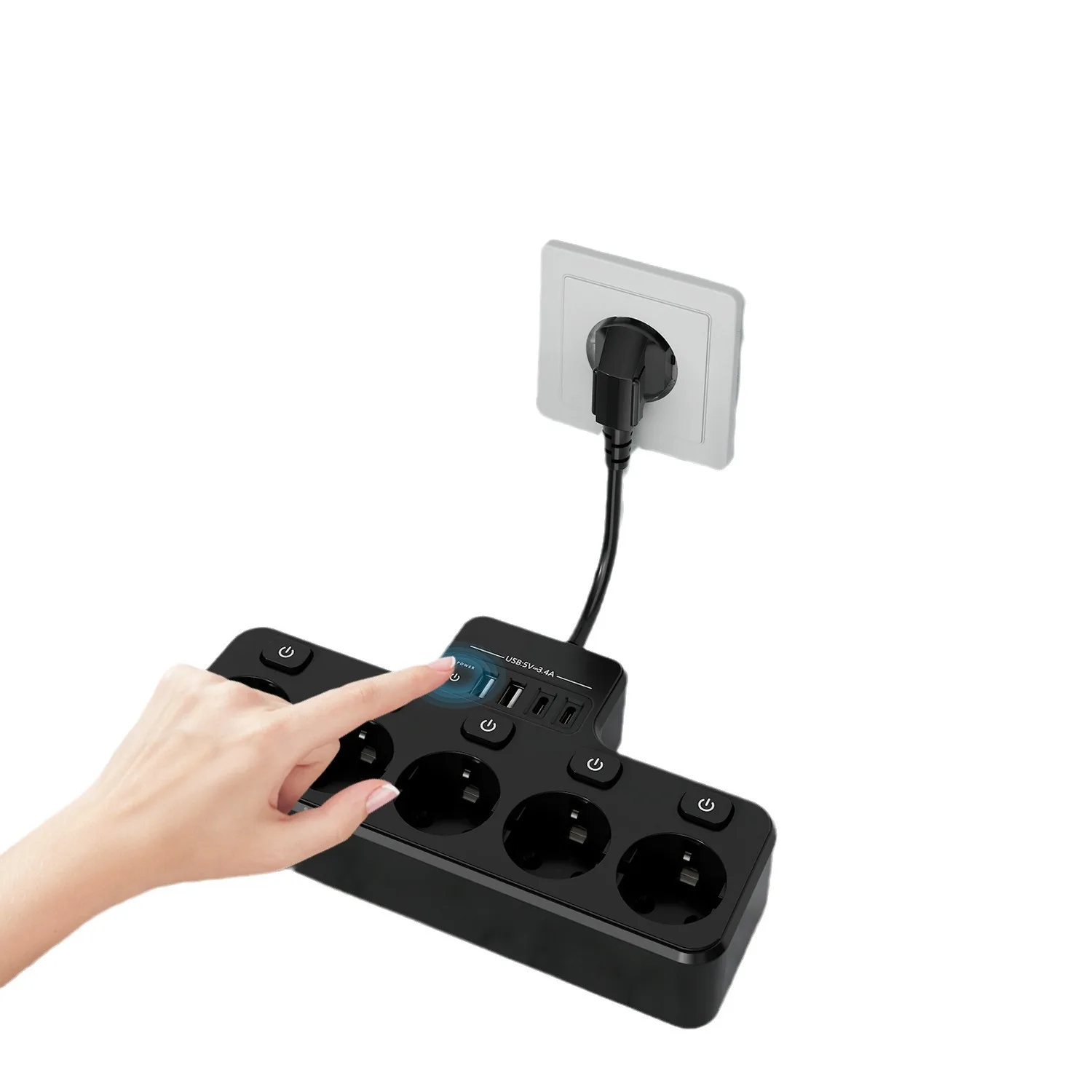 ヨーロッパプラグインショートケーブル5穴マルチポジションUSB TYPE-Cプラグインボード、ドイツおよびフランス規格の多機能ソケット