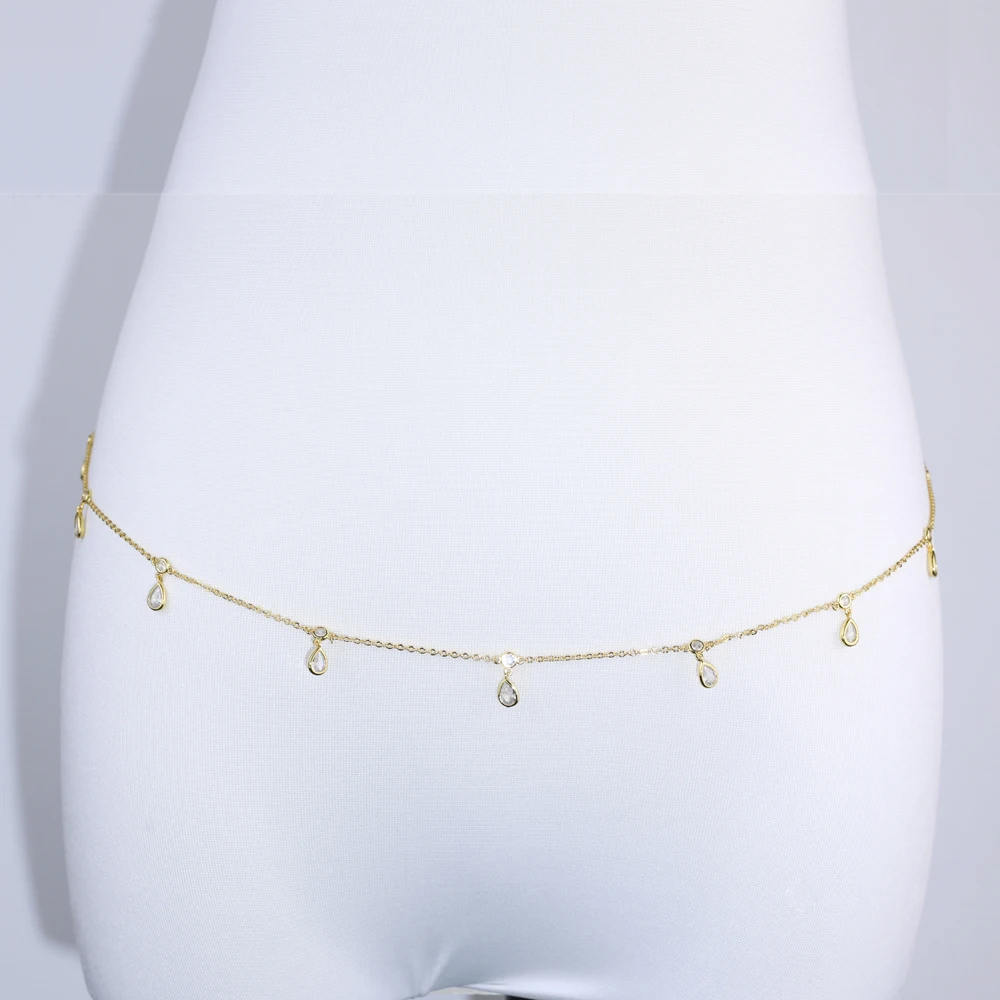 

2025 New Gold Color Hight Quailty Chain Women's Beach Fashion Zircon Body Chain Waist Accessory Bikini Accessoriese