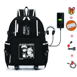 Mochila de Anime Jujutsu Kaisen para hombre y mujer, morral escolar multifunción con carga USB, bolsa de viaje para ordenador portátil